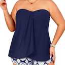 Daci Plus Size Bandeau Tankini Swimsuit for Women 2 Piece Halter Swim Top with Shorts Tummy Control Bathing Suits 16W