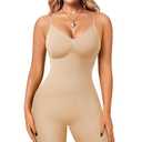 Irisnaya Women Slimming Bodysuits Shapewear Tops Tummy Control Body Shaper Spaghetti Strap Camisole Leotards Bodycon Jumpsuit (Beige Mid Thigh, Medium/Large)