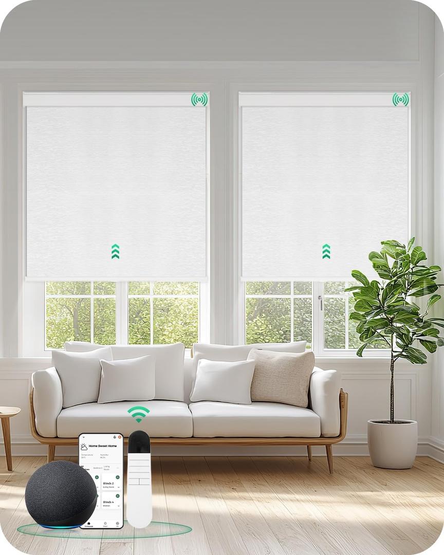 Allesin Motorized Blinds with Remote Smart Blackout Roller Shades | All-in-One & Ultra-Quiet Automatic Electric Power Blinds for Home Office, Cloud-Patterned 34x72