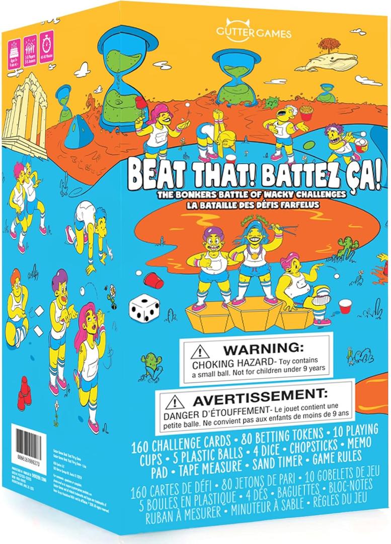 Gutter Games Beat That! Family Game Night Set - 160 Wacky Skill Challenges - Fun Party Activities for Kids and Adults - Interactive Group Game for Birthdays, Holidays, and Gatherings