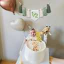 Wild Green Half Birthday Decoration, 1/2 Birthday Boy High Chair Banner with Handmade Hat and Candle, Half Way to One Baby Boy 6 Month Party Supply