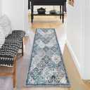 KILOCOCO 2x5 Runner Rug, Moroccan Super Soft Washable Hallway Runner Rug, Accent Print Faux Wool Kitchen Runner Rug 5 Feet Non-Slip Runners Boho Rug Runners for Laundry Room Bedroom, Blue/Multi