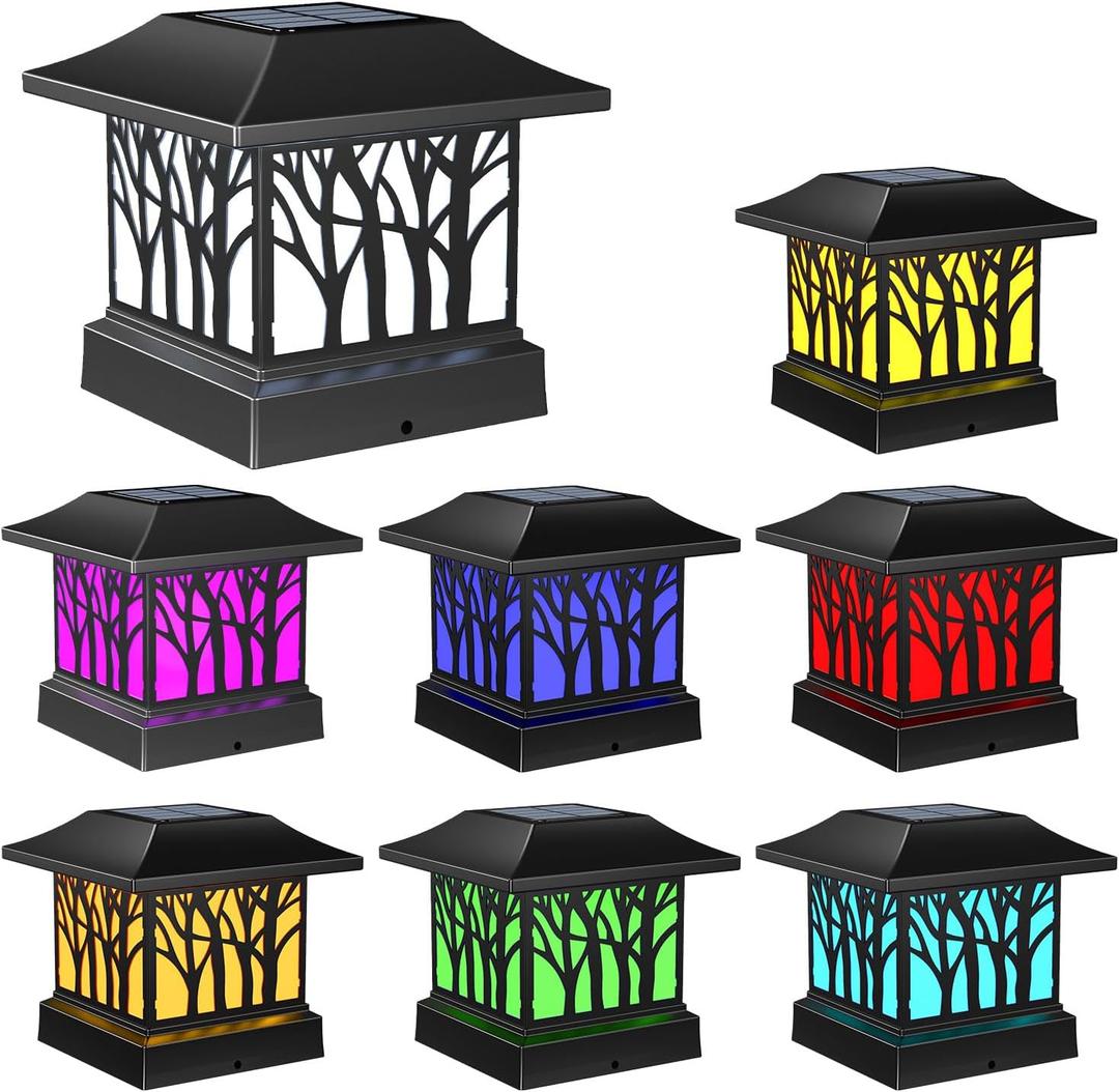 Viewsun 8 Pack Solar Post Cap Lights, Outdoor Fence Solar Powered Cap with 4 Lighting Modes Waterproof Light Decorative for Deck Patio or Garden Decor, Fits 4x4 Wood Vinyl Posts (Tree-Pattern Design) Viewsun 8 Pack Solar Post Cap Lights, Outdoor Fence Solar Powered Cap with 4 Lighting Modes Waterproof Light Decorative for Deck Patio or Garden Decor, Fits 4x4 Wood Vinyl Posts (Tree-Pattern Design)