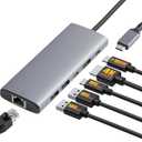 Amazon Basics 6-in-1 USB-C 3.2 (10G) Hub, 1 USB-C 100W PD Input, 2 USB-A, 1 USB-C, HDMI 4K, Ethernet, Light Grey, Light Grey, 4.70 x 1.81 x 0.59 inches