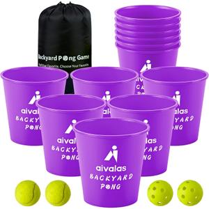 Aivalas Yard Pong Outdoor Games, Giant Yard Games Set with 12 Buckets and Balls for Adults and Family, Toss Game Throwing Games for Beach, Camping, Lawn and Backyard