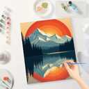 Landscape Paint by Numbers Kit for Adults - DIY Sunset Mountain Reflection on Lake Painting on Canvas 16x20In, Acrylic Paint Set for Beginners, Nature Wall Art for Home Decoration or Gifts