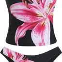 ZAFUL Women's Floral Tankini Swimsuits Bandeau Tummy Control High Cut Tankini Set Two Piece Bathing Suit (S)