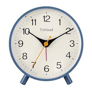 Tinload 4.5" Antique Retro Analog Alarm Clock, Small Silent Bedside Desk Clock with Night Light, Battery Operated, Snooze, for Living Room, Bedroom, Bedside(Blue)