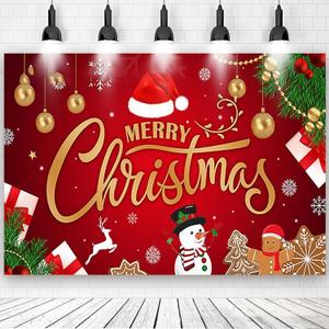 5.9 ft x 3.94 ft Merry Christmas Backdrop for Photography, Christmas Backdrop Winter Snow Scene Xmas Tree Background Family Holiday Party Decor Photo Banner Props