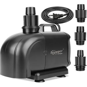 hygger 2-in-11850GPH Submersible Pump 135W, Side and Bottom Suction Fountain Water Pump with 16.4ft High Lift,Water Change with 4 Interchangeable Nozzles for Aquarium, Fish Tank, Hydroponics,Pond