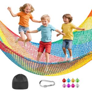 TOPNEW Double Layers Climbing Cargo Net - 9.9FT x 14.8FT Heavy Duty Playground Safety Net for Kids Backyard, Tree Fort & Jungle Gyms | Treehouse Accessories with Storage Bag & Carabiners(Coloured) (Multicolor)