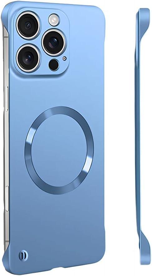 For iPhone Case,Luxury Magnetic Metal Gloss Matte Ultra Thin Frameless,Compatible with Magsafe Slim Hard PC Protection Shockproof Phone Case (Blue,iPhone 15)
