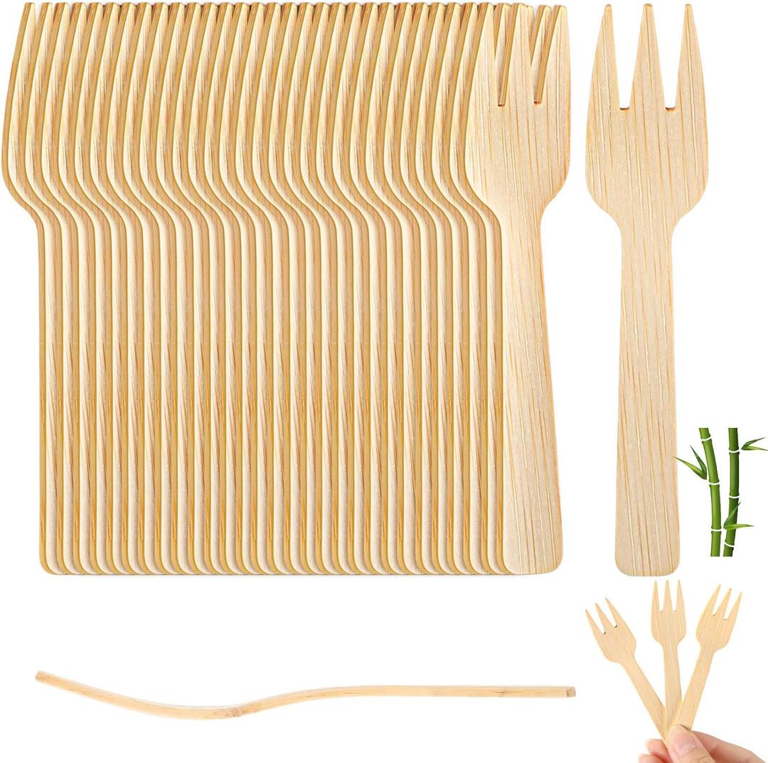 500 Pcs Mini Bamboo Forks 3.54 Disposable Small Wood Appetizer Forks Bulk for Tasting, Party, Serving, Cocktail Parties, Fruits