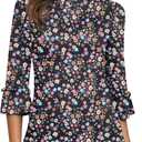 Kistore Womens Tops Dressy Casual 3/4 Length Bell Sleeve Shirts Boat Neck Tunic Blouses (Small Floral)