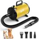 Dog Dryer High Velocity Dog Hair Dryer 5.2HP/3800W, Stepless Adjustable Speed Temperature Dogs Grooming Blow Dryer, Pet Dryer with 4 Nozzles,Blow Dryer for Dogs, Yellow