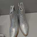 FIFSY Women Rhinestone Cowboy Boots Glitter Chunky Heel Sparkly Cowgirl Ankle Boots, Size US 8