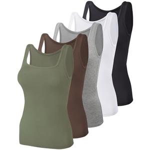 BQTQ 5 Pack Women's Tank Tops Square Neck Sleeveless Ladies Tank Top Undershirts, M