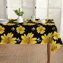 Horaldaily Summer Tablecloth 6084 Inch Rectangular, Yellow Sunflower Bumble Bee Black Fall Washable Table Cover for Party Picnic Dinner Decor