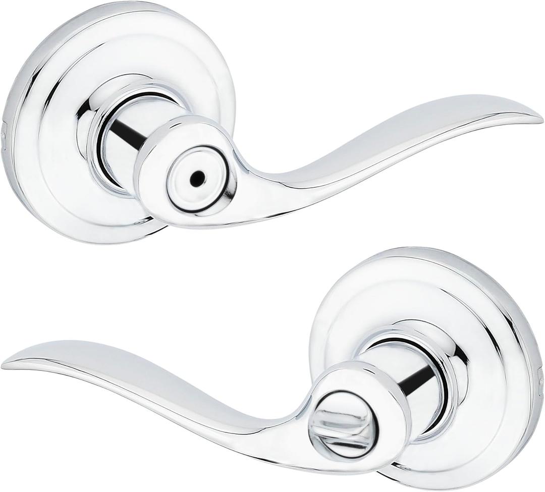 Kwikset Tustin Interior Privacy Door Handle with Lock, Door Lever For Bathroom and Bedroom, Polished Chrome Reversible Keyless Turn Lock (1 Pack)