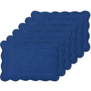6 PC Quilted Placemats, 18"X13"Extra Large Cotton Placemats Set of 6, 100% Cotton Fabric Washable Cloth Table Mats for Kitchen & Dining Table - Soft &Easy Clean(Sapphire Blue, Rectangular)