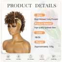Mohawk Wig Kinky Curly Brown Ponytail with Bangs,Short Curly Synthetic Clip on Mohawk Brown Mix Black Ponytail Extension with Six Clips and Two Combs Fluffy Hair for Daily and Party Use 1B/30