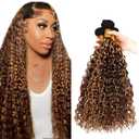 P4/27 Highlight Ombre Bundle Honey Blonde Wet and Wavy Bundles Human Hair Brazilian Virgin Hair 3 Bundles 28 30 32 Inch P4/27 Water Wave Bundle