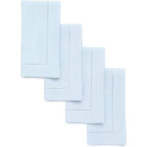 Solino Home Light Blue Linen Napkins Set of 4-100% Pure Linen Hemstitch Dinner Napkins 20 x 20 Inch for Spring, Summer - Classic Hemstitch