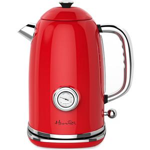 Harriet Electric Kettle, 1.8L Retro Electric Tea Kettle with Thermometer, 1500W Stainless Steel Hot Water Kettle Electric with LED Indicator, Fast Boiling, Cordless, Auto Shut-Off, Red