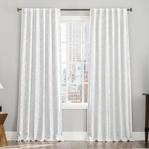 Sun Zero Brookhaven 1-Pack Embroidered Floral Pleated Look 100% Blackout Back Tab Curtain Panel Pair, 50" x 96", Cream