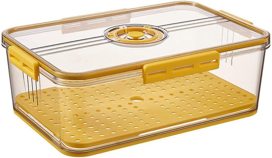 CottonColors Fridge Organizer, Food Storage Containers With Lids for Timer & Drain Board Stackable Refrigerator Organizers and StorageTall, Large, 4.5 L (Yellow 1 pack)