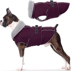 Lelepet Warm Dog Coat Waterproof Dog Jacket for Large Dogs Reflective Fleece Vest with Adjustable Buckle Hook & Loop Windproof Cold Weather Coats for Small Medium Large Dogs, Dark Purple, L