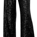 ODIZLI Womens Wide Leg Sparkle Sequin Pants Elastic High Waisted Bling Glitter Dance Pants (Large, Black)