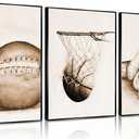3Pcs Sports Wall Art Football Baseball Basketball Theme Painting Picture Wall Decor Vintage Sport Poster Print Artwork for Boy Room Playroom Bedroom Gameroom Home DecorationUNFRAMED (1216in)