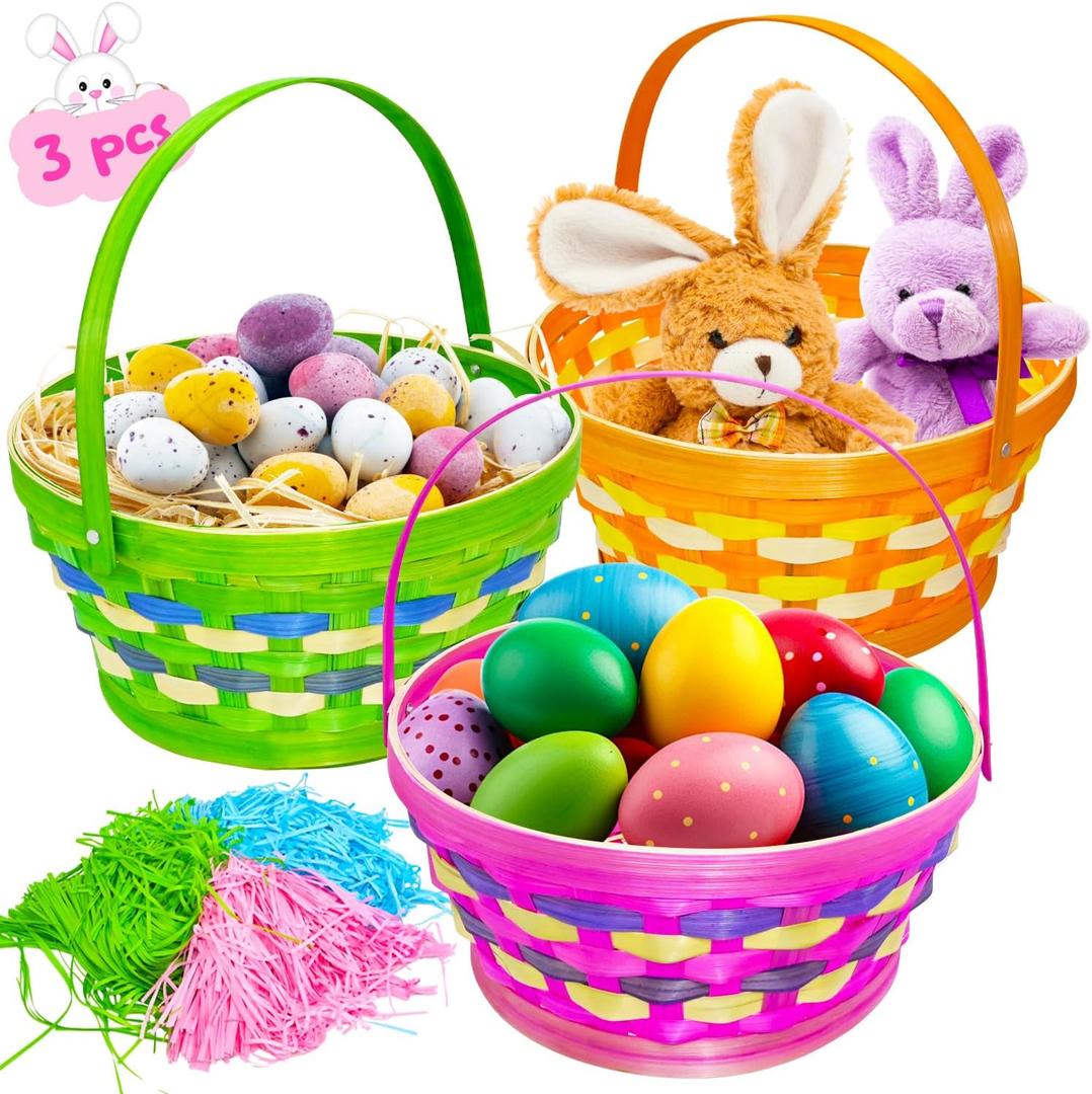 3 pcs Small Wicker Basket with Handle Flower Girl Baskets Oval Willow Woven Braided Gift Basket for Weddings Picnic Baby Shower Home Garden Decor