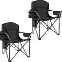 Heavy Duty Folding Camping Chair, 500LBS Capacity, Oversized Padded Outdoor Chair with Cooler Bag and Cup Holder, for Camping, Fishing, Beach (2, Black), 24.8 Inches X 24.8 Inches X 41.34 Inches