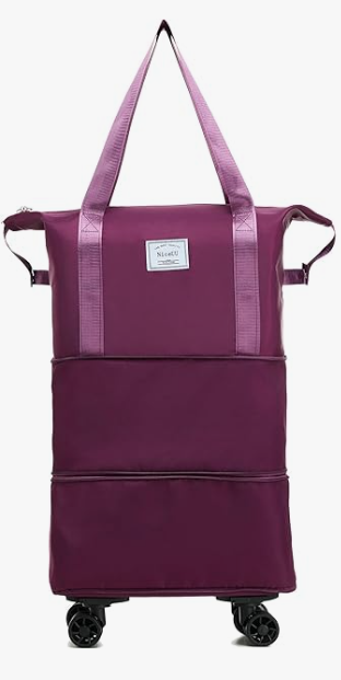 2025 New Travel Bag with Wheels, Large Expandable Foldable Duffle Bag, Dry Wet Separated, Wide-Open Travel Cosmetic Bag, Airplane Friendly, Spinner Wheels, GRAY