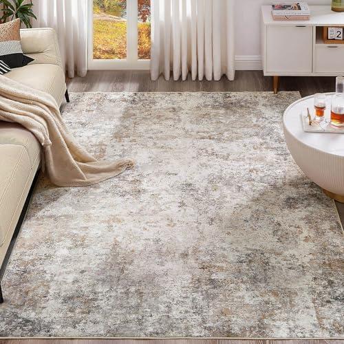 Area Rug Living Room Rugs - Washable Neutral Modern Abstract Soft Thin Large Rug Indoor Floor No Slip Rug Carpet for Bedroom Under Dining Table Home Office Decor - Brown Grey 3Wftx10ft L