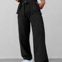 Women's Wide Leg Pants Y2K Trendy Elastic Waist Track Pants Baggy Tie Knot Trousers with Zipper Pockets Streetwear Casual (Black, M)