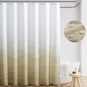 jinchan Ombre Taupe Ocean Wave Shower Curtain Waterproof Fabric Shower Curtains for Bathroom Gradual Color Design Nautical Coastal Beach Bath Decor with 12 Hooks 70x72 Inches