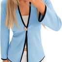 Saodimallsu Womens V Neck Cardigan Sweaters Long Sleeve Button Dressy Casual Color Block Knit Sweater Blazer (L, Sky Blue)