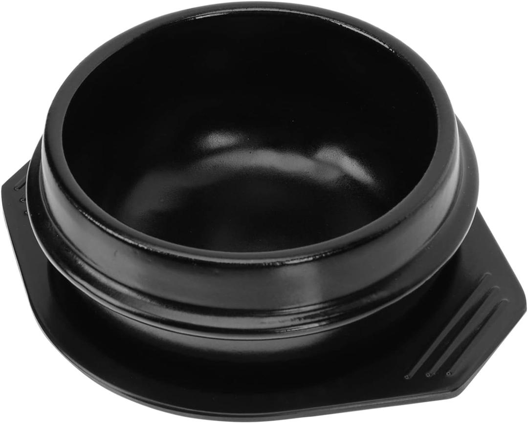 Vaguelly Korean Dolsot Stone Bowl, Korean Bibimbap Bowl Soup Bowl Korean Cooking Pot with Tray, Traditional Korean Cookware for Gas Stovetop, Dishwasher Safe, 500mL