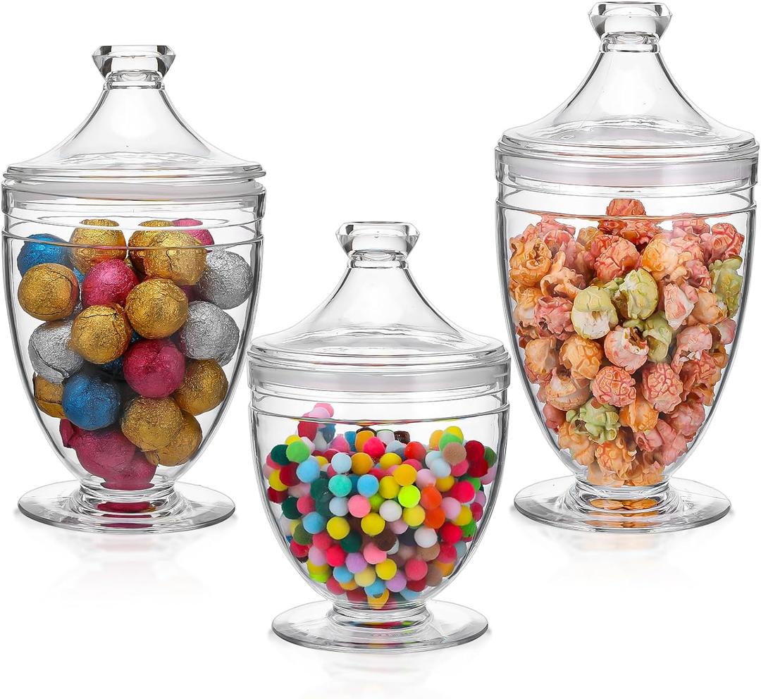 3 Pcs Acrylic Apothecary Jars with Airtight Lid, Candy Jars for Candy Buffet, Decorative Bathroom Canisters (42oz/34oz/29oz)