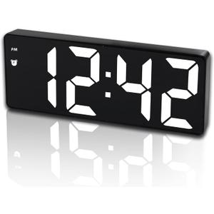 Digital Alarm Clock for Bedroom,Mirror Surface LED Electronic Clocks,Adjustable Brightness, Snooze Model,Voice Control,12/24H Display,Alarm Clock for Kids,Office,Table,Nightstand-White