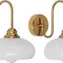 KCO Lighting Brushed Gold Wall Sconces Set of Two Milk Glass Wall Sconce Mid Century Modern Wall Sconce Frosted Globe Vanity Light Bathroom Sconces Wall Lighting Set of 2