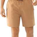 Cosmolle Men's 7" Quick Dry Stretch Hiking Shorts for Running Fishing and Outdoor Adventure with Multi Pockets (Brown, L)