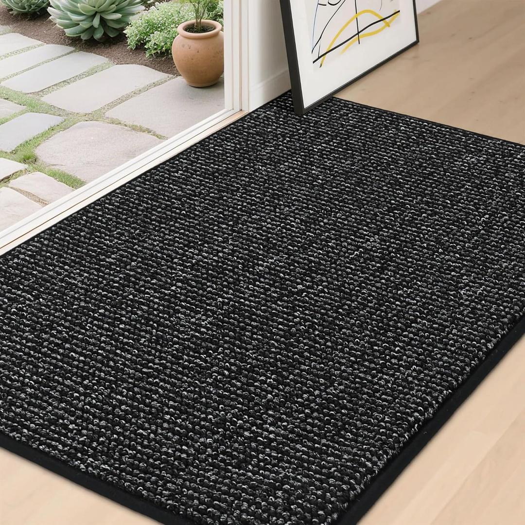 BEQHAUSE Dirt Trapper Door Mat 32" x 48" Half Circle NonSlip Washable Doormats Entrance Rugs Absorbent Welcome Low Profile Floor Mats for Front Back Door and Entryway, Black