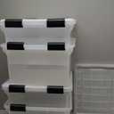 IRIS USA File Box WeatherPro File Organizer Plastic File Box for Letter/Legal File, Durable Lid and Seal w/Secure Latching Buckles, Stackable and Nestable, Clear 32 Qt. 4Pack