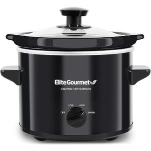 Elite Gourmet MST239X Electric Round Slow Cooker, Adjustable Temp, Entrees, Sauces, Stews & Dips, Dishwasher Safe Glass Lid & Crock, 2 Quart, Black