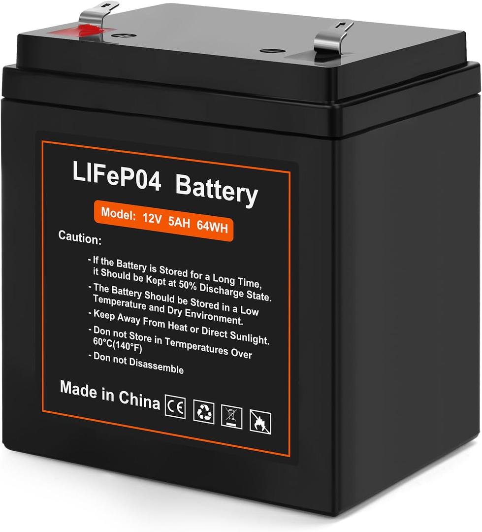 12V 5Ah LiFePO4 Rechargeable Backup Battery with BMS, 2000+ Cycles, Garage Door Opener Replacement Battery for Chamberlain 41A6357-1/Liftmaster 485lm 8500w