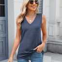 Syellowafter Women V Neck Tank Tops Sleeveless Shirts Summer Casual Blouse Loose Fit Tunic (Blue, L)